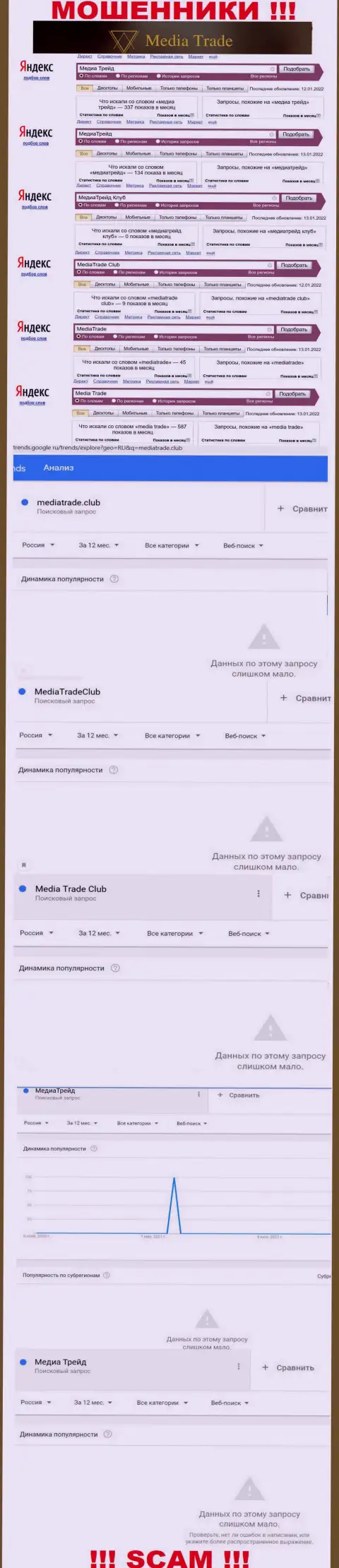 Статистические сведения поисков данных о интернет-мошенниках Медиа Трейд