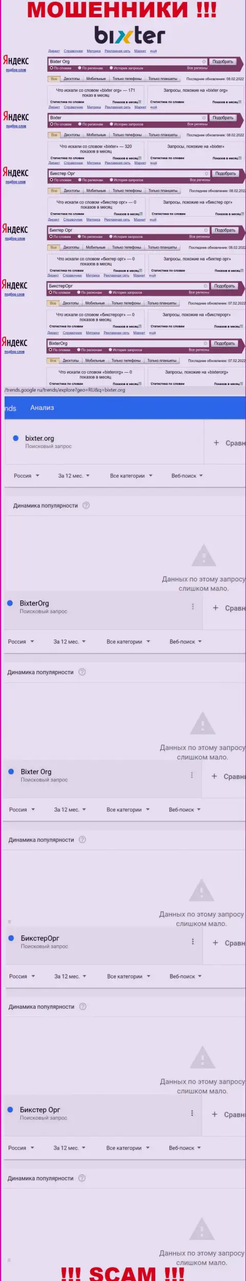 Число online запросов данных о ворюгах Bixter Org в сети internet