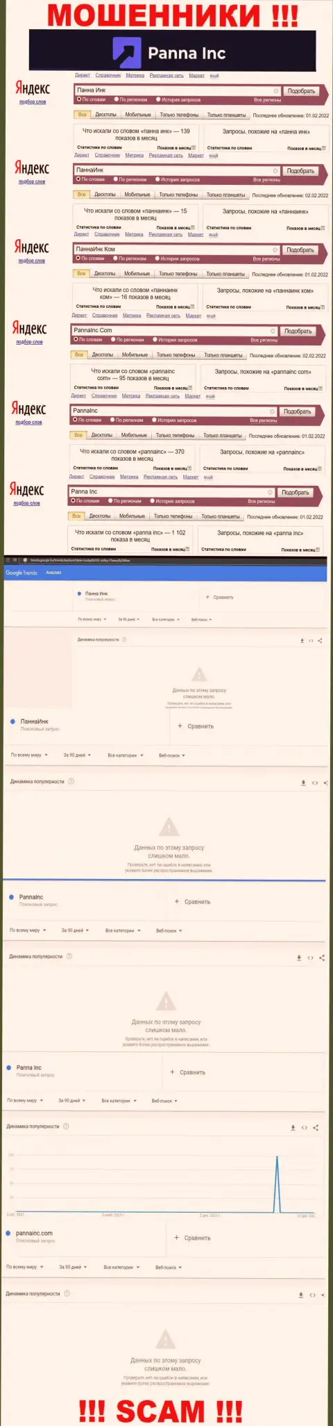 Вот такое число поисковых запросов во всемирной internet сети по мошенникам Панна Инк