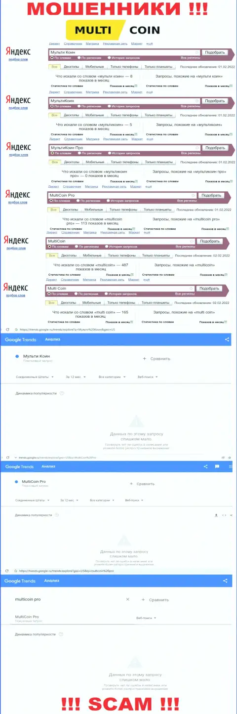 Статистические данные онлайн запросов по бренду MultiCoin Pro