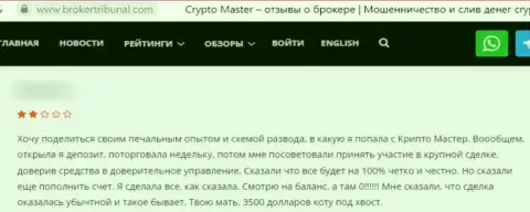 Отзыв, после просмотра которого становится ясно, что компания CryptoMaster - это ВОРЮГИ !!!