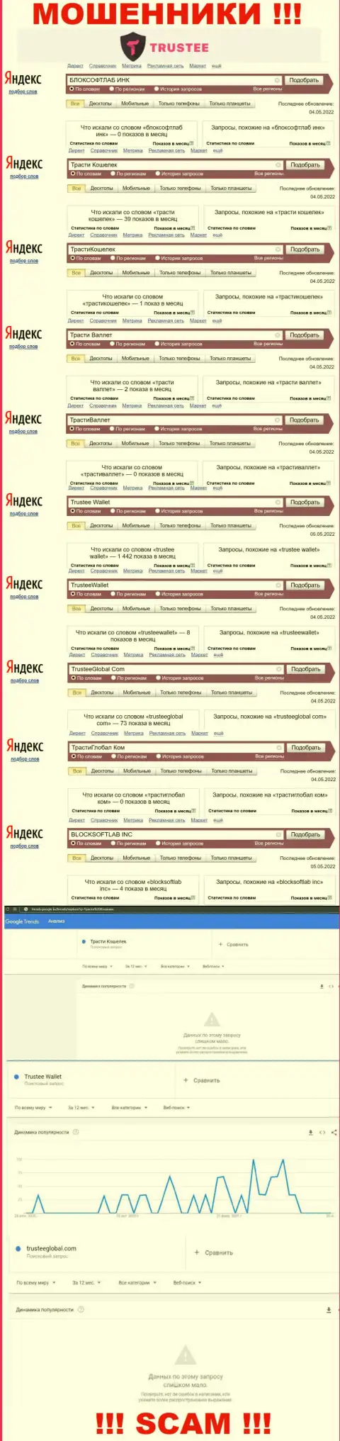 Вот такое количество online-запросов во всемирной сети интернет по разводилам БЛОКСОФТЛАБ ИНК