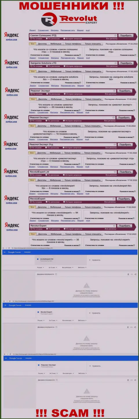 Инфа об online запросах по бренду мошенников Револют Эксперт