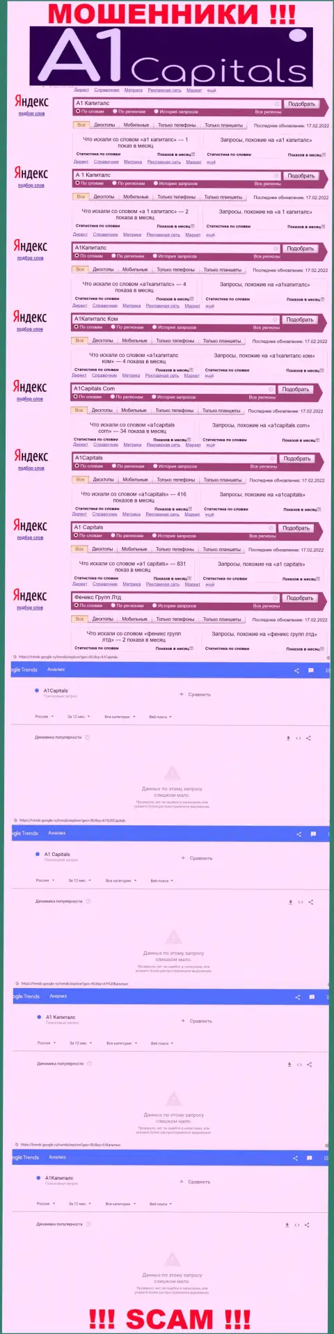 Как часто интересуются мошенниками A1Capitals посетители сети internet ???