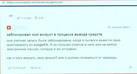 Взаимодействуя с компанией SungerFX рискуете оказаться в списке облапошенных, этими шулерами, клиентов (отзыв)