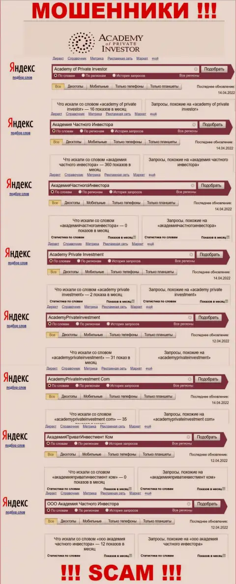 Много ли людей искало инфу о Академия Частного Инвестора - статистика онлайн запросов по данной компании