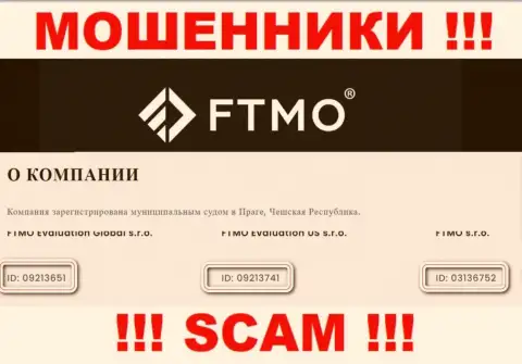 Контора ФТМО Эвалютион ЮС с.р.о. засветила свой регистрационный номер на официальном онлайн-ресурсе - 09213651