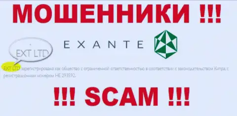 Компанией ЕКСАНТЕ управляет XNT LTD - сведения с официального интернет-ресурса мошенников