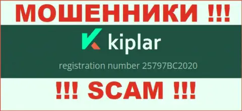 Номер регистрации компании Kiplar Com, в которую кровные лучше не перечислять: 25797BC2020