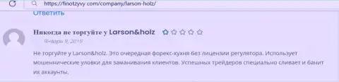 Нелестный комментарий о мошеннических проделках ЛарсонХольц Ру - деньги вкладывать не стоит ни при каких обстоятельствах