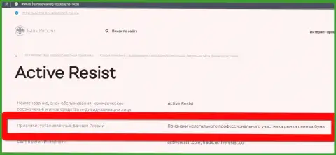 Лохотронщики ActiveResist Com внесены Центральным Банком России в черный список, так что не совершайте торговых сделок с ними