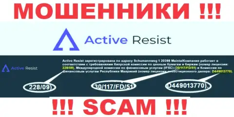 Взаимодействовать с компанией ActiveResist Com СЛИШКОМ ОПАСНО, несмотря на представленную лицензию на их веб-портале