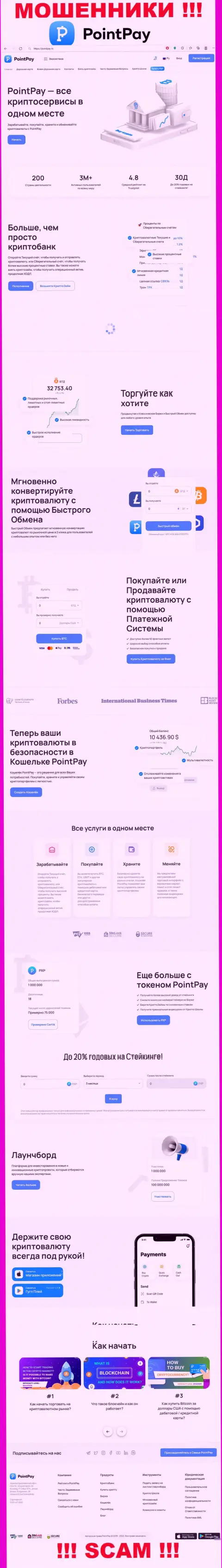 Скриншот официального сайта PointPay, переполненного липовыми условиями