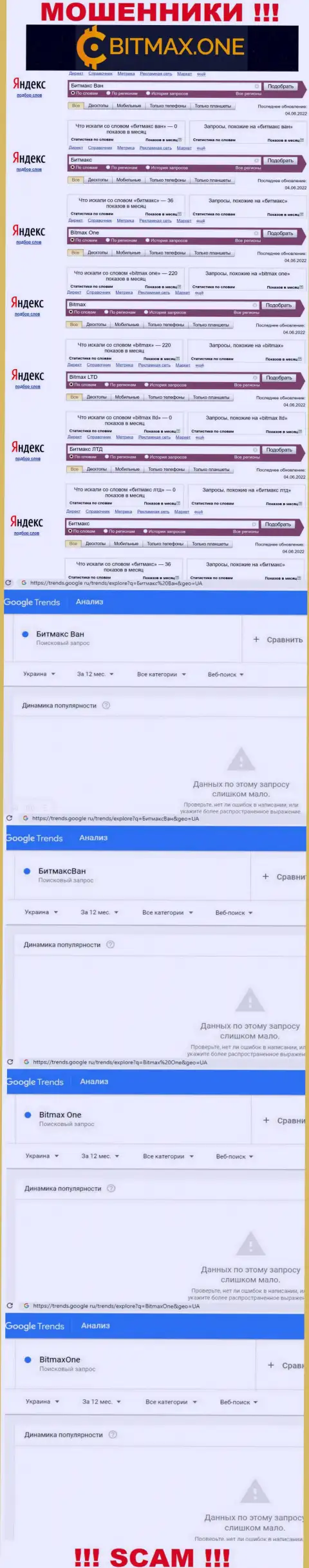 Статистика брендовых онлайн-запросов по неправомерно действующей организации Битмакс