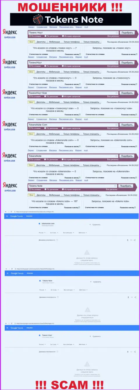 Детальный анализ онлайн запросов по жульнической компании Tokens Note