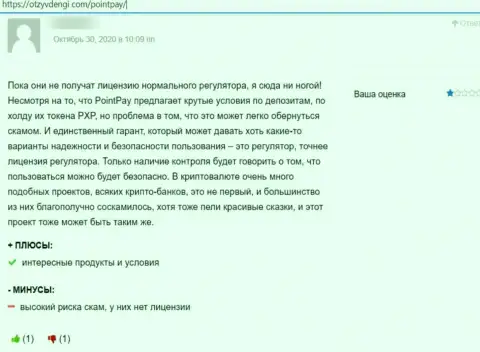 Реальный отзыв, в котором изложен плохой опыт совместного сотрудничества человека с конторой PointPay Io