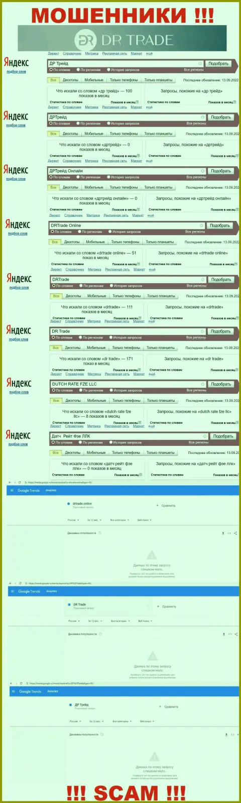 Количество брендовых online запросов по интернет ворюгам DR Trade