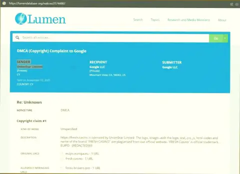 Жалоба на сайт Forex-Brokers.Pro, опубликовавший информационный материал о махинаторах Fresh Casino