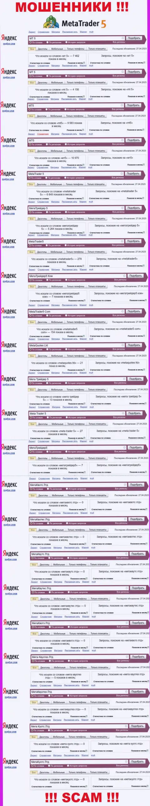 Итог online-запросов инфы про шулеров МТ 5 в сети Интернет