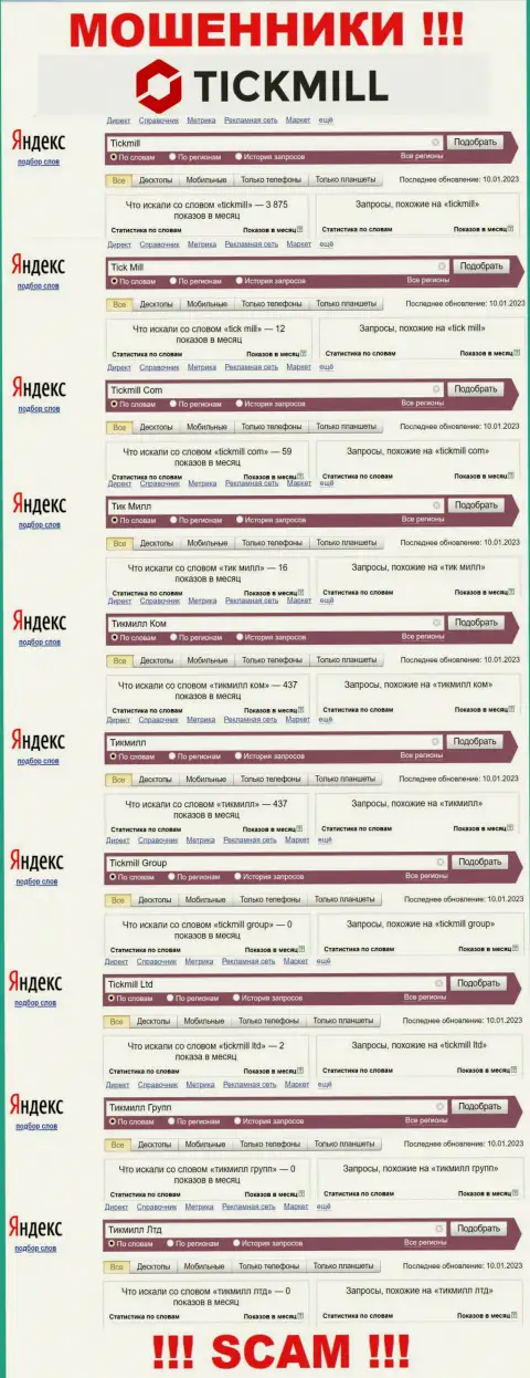 Насколько мошенники Tickmill пользуются спросом у посетителей сети интернет ?
