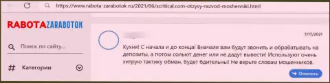 Вложенные деньги, которые попали в загребущие руки XCritical Com, под угрозой воровства - реальный отзыв