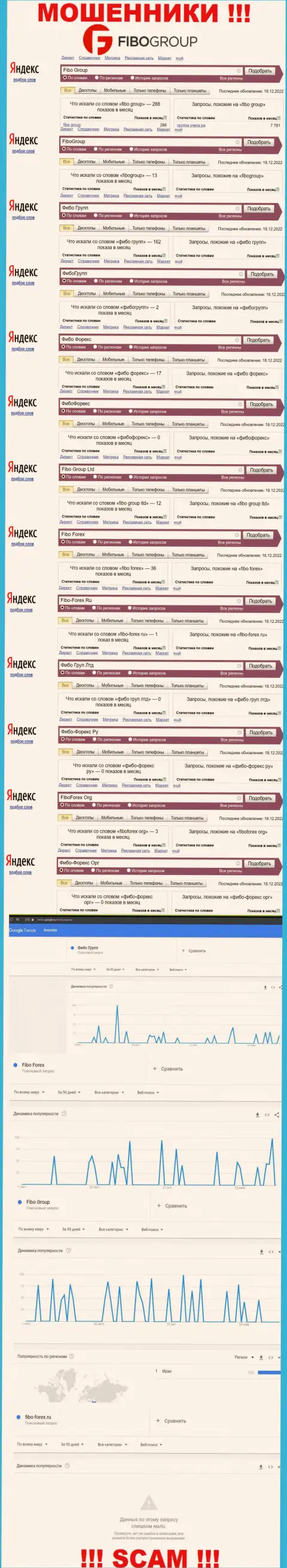 Статистические сведения поиска данных об интернет-мошенниках Фибо-Форекс Ру