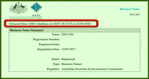 Документ, который подтверждает присутствие регистрации у дилинговой организации Зиннейра