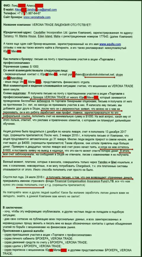 VeronaTrade Com через Школу Юрия Михеева - МОШЕННИКИ !!! Украли у биржевого игрока 1 000 долларов