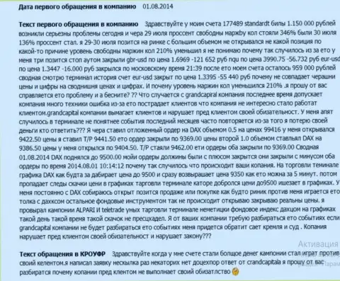 Grand Capital ltd не исполняет свои же обещания - объективный отзыв трейдера