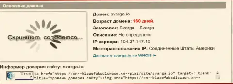 Возраст доменного имени ФОРЕКС брокерской компании Сварга, исходя из справочной информации, полученной на сайте doverievseti rf