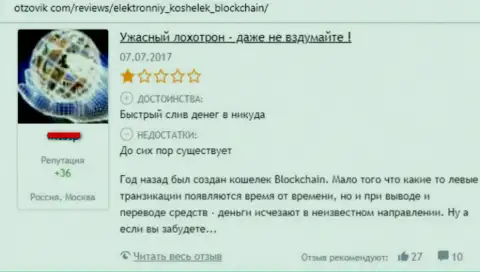 Блокчэйн - это противозаконный крипто кошелек, в котором вложенные деньги исчезают без следа (неодобрительный комментарий)